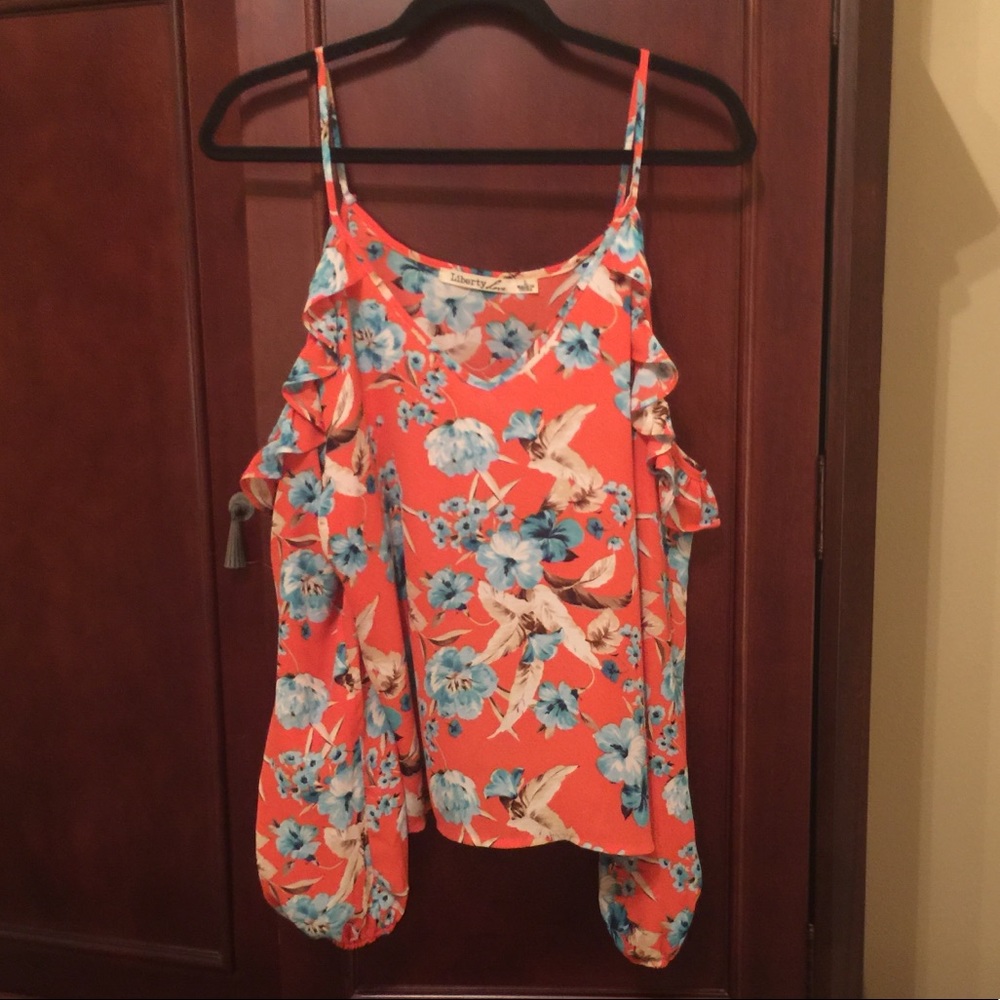 Liberty Love Cold Shoulder Orange Floral Top Sz L
